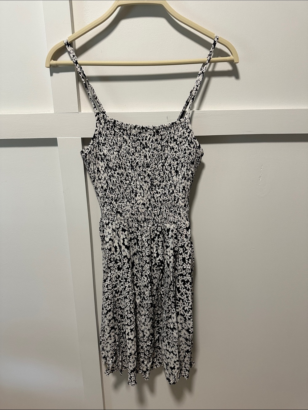 Angie Black and White Floral Smocked Mini Dress